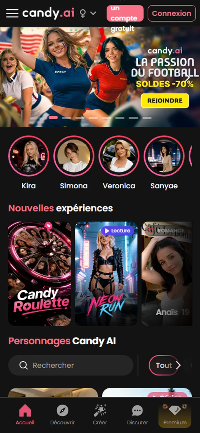 Candy AI avis vue mobile