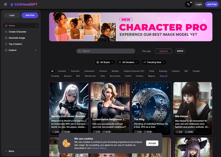 Girlfriend GPT avis page d'accueil
