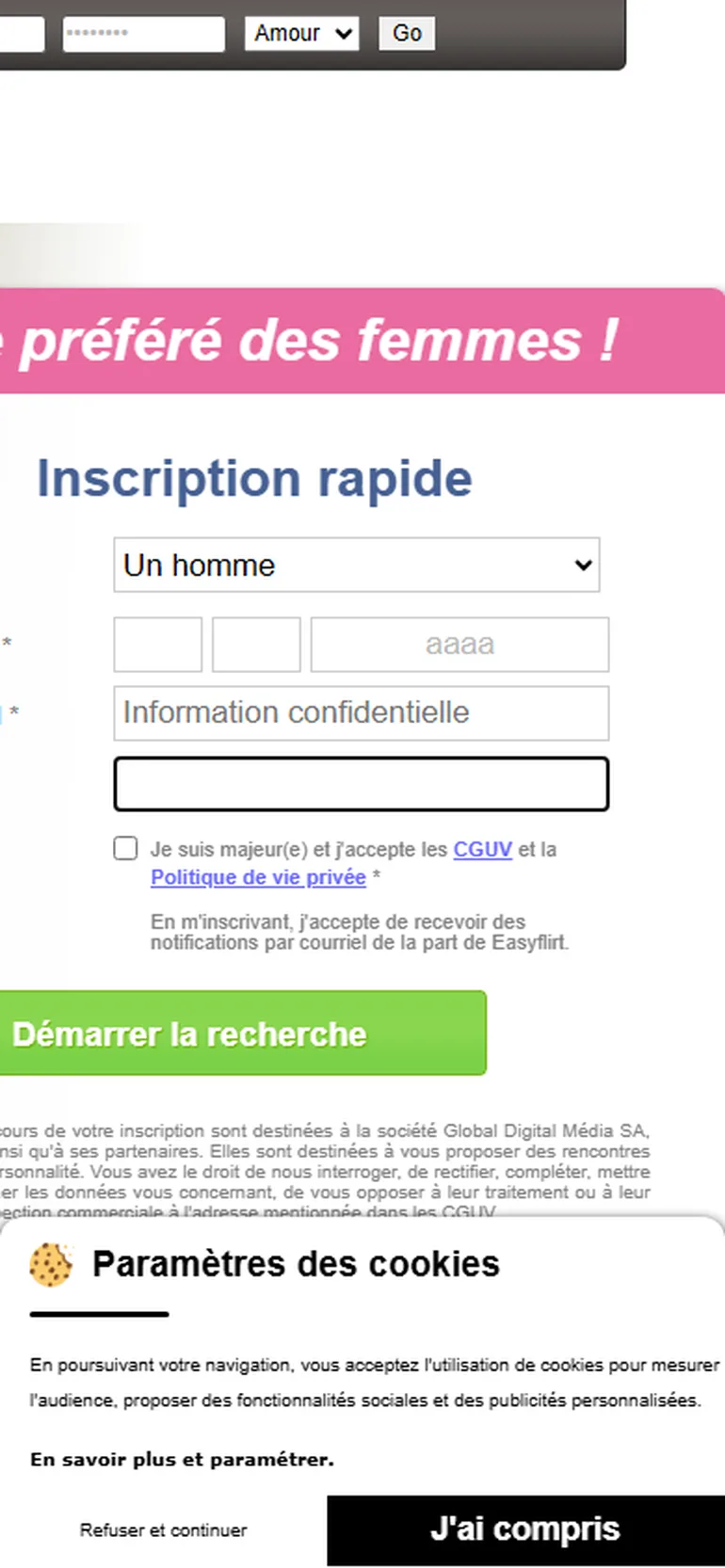 EasyFlirt avis vue mobile
