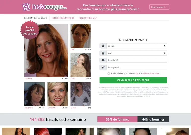 InstaCougar avis page d'accueil